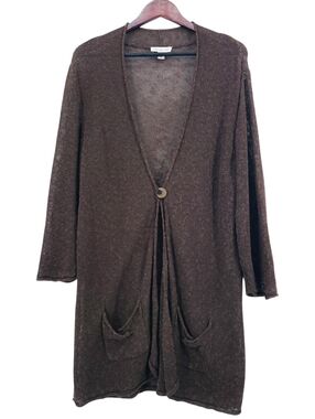 Coldwater Creek Linen Blend Lagenlook Cardigan XL Brown Button Duster Pockets